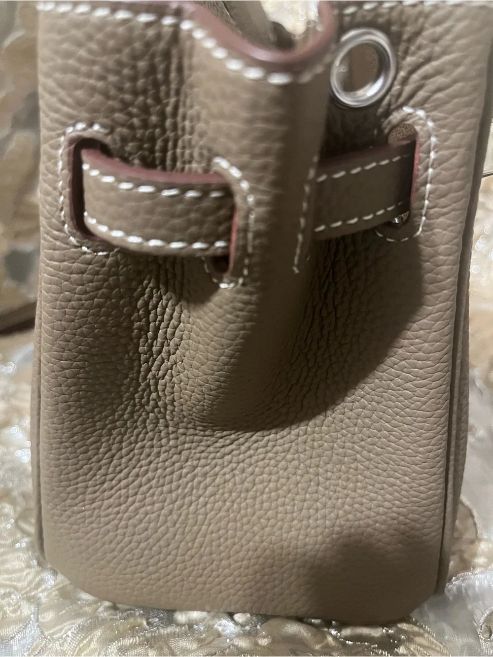 Women's Taupe H inspired Leather Satchel Handbag